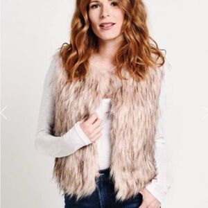 Faux Fur Vest in Beige and Cream